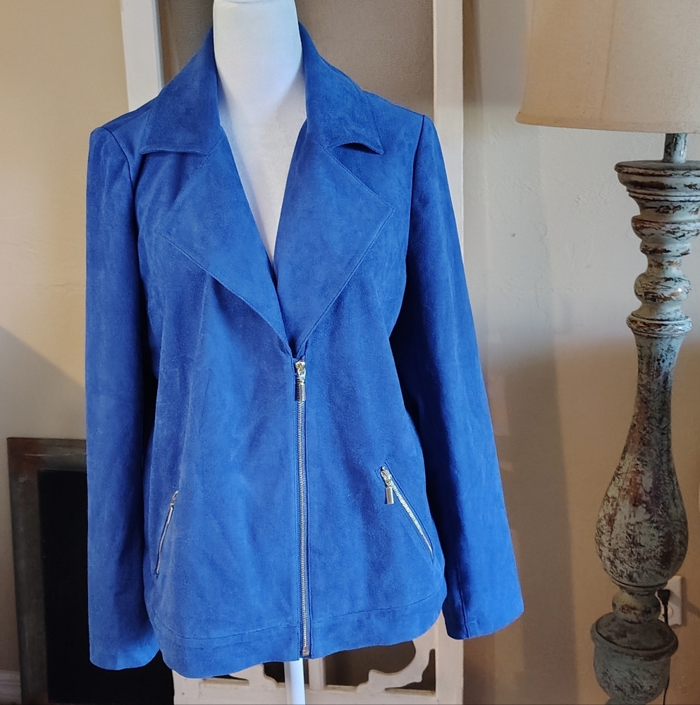 Blue Faux Suede Chico's Women's Moto Style Jacket - Picture 2 of 8